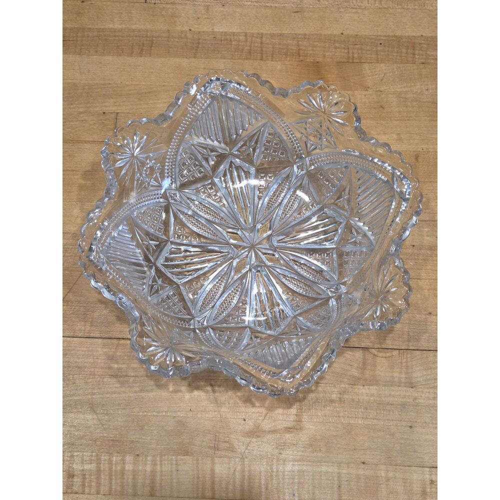 Vintage LE Smith Heritage Pressed Glass Master Punch Bowl Pineapple Fan 12"